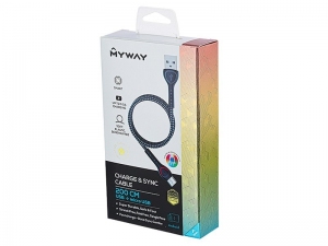 KABEL DO ŁADOWANIA I SYNCHRONIZACJI W OPLOCIE MIKROFIBRY PODŚWIETLENIE LED 200CM USB-MICROUSB MYWAY