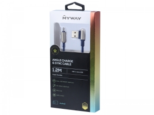 KABEL DO ŁADOWANIA I SYNCHRONIZACJI 120CM W OPLOCIE Z MIKROFIBRY DWUSTRONNE KĄTOWE USB - microUSB NAVY   MYWAY