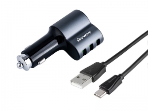 ŁADOWARKA 12/24V 3*USB AUTO-ID MAX 5.1A Z GNIAZDEM ZAPALNICZKI + KABEL USB-USBC MYWAY 100CM