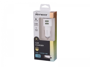 ŁADOWARKA MYWAY 12/24V 2*USB 3.4A + KABEL Z WTYCZKĄ MICRO USB   MYWAY