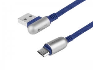 KABEL DO ŁADOWANIA I SYNCHRONIZACJI 120CM W OPLOCIE Z MIKROFIBRY DWUSTRONNE KĄTOWE USB - microUSB NAVY   MYWAY