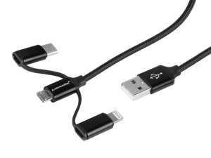 KABEL DO ŁADOWANIA I SYNCHRONIZACJI 120CM - 3W1 - USB - microUSB - APPLE IPHONE - USB-C