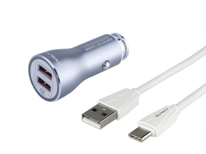 ŁADOWARKA 12/24V QC3.0 2*USB AUTO-ID MAX.4.2A + KABEL USB-USBC 100CM MYWAY