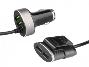 ŁADOWARKA SAMOCHODOWA 12/24V  2*USB  +  2*USB 5.1A AUTO ID NA PRZEWODZIE 100CM Z KLIPSEM   MYWAY