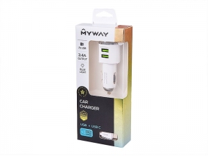 ŁADOWARKA MYWAY 12/24V 2*USB 3.4A + KABEL Z WTYCZKĄ USB-C   MYWAY